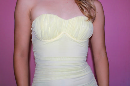 Vestido amarillo pastel strapless mesh #11341