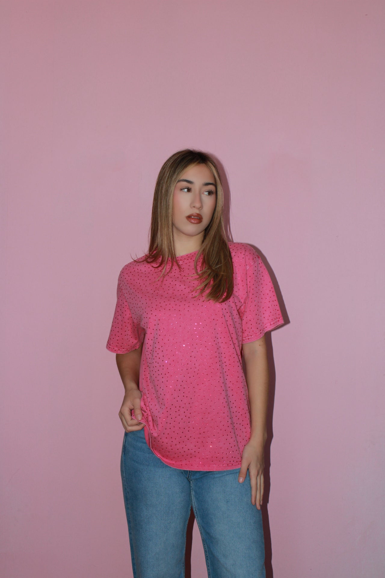 Camiseta rosa c brillos #11740