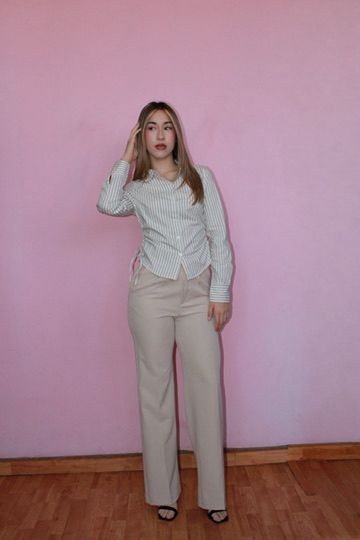 Blusa ivory con rayas cafés #11782