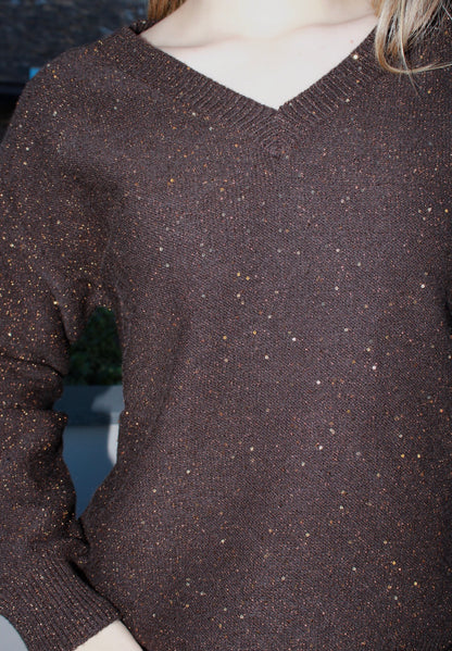 Set café oscuro con brillos naranjas #11602