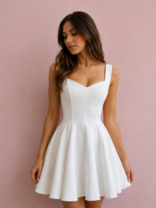 Vestido blanco, tipo a corto #11927￼