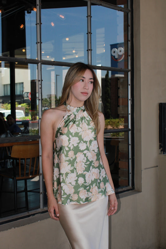 Blusa halter verde floreada #11278