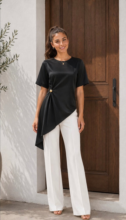 Blusa satin asimétrica negro #12011