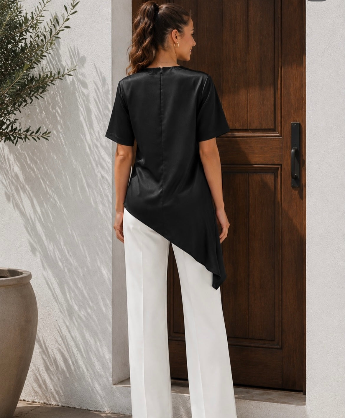 Blusa satin asimétrica negro #12011
