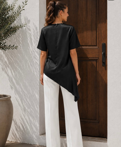 Blusa satin asimétrica negro #12011