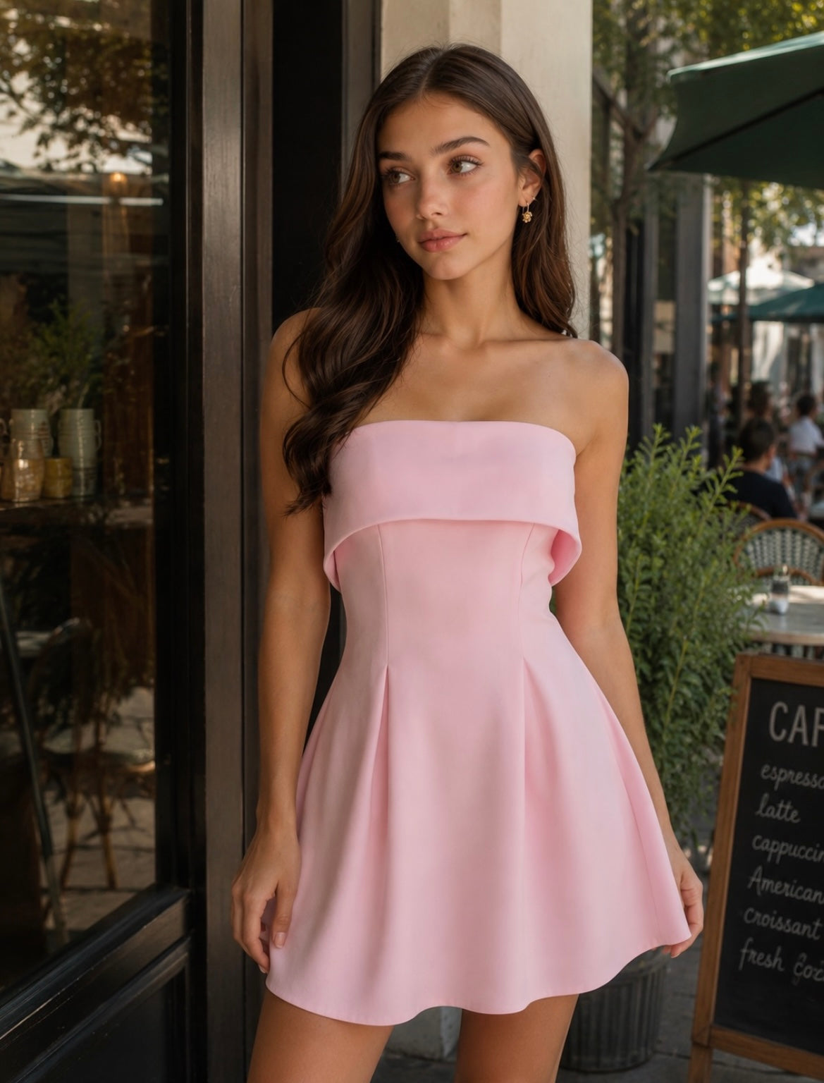Vestido strapless rosa #12018