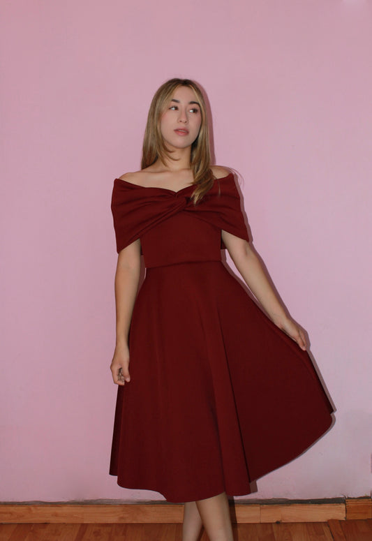 Vestido off shoulder guinda MIDI #11423