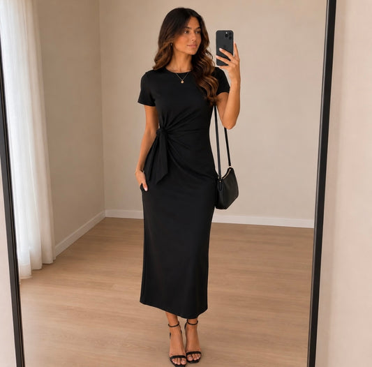 Vestido negro corte tipo camisa #11978