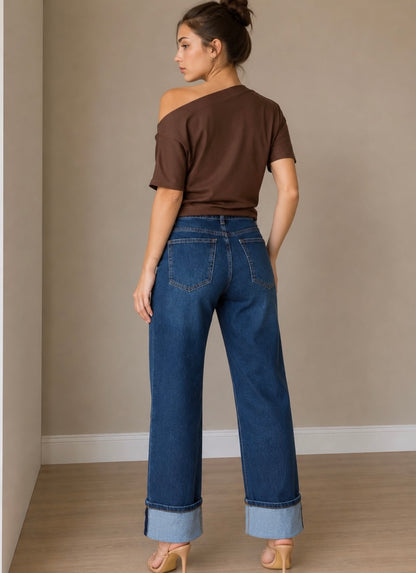 Blusa cafe hombro asimétrico #11979