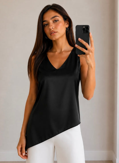 Blusa negras satín corte asimétrico #11977
