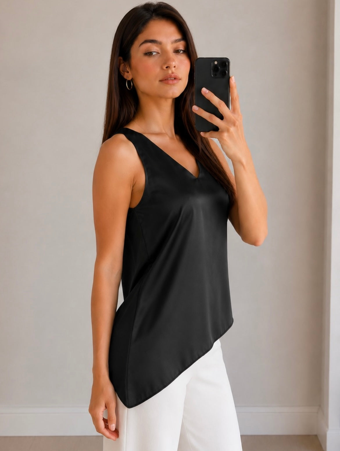Blusa negras satín corte asimétrico #11977