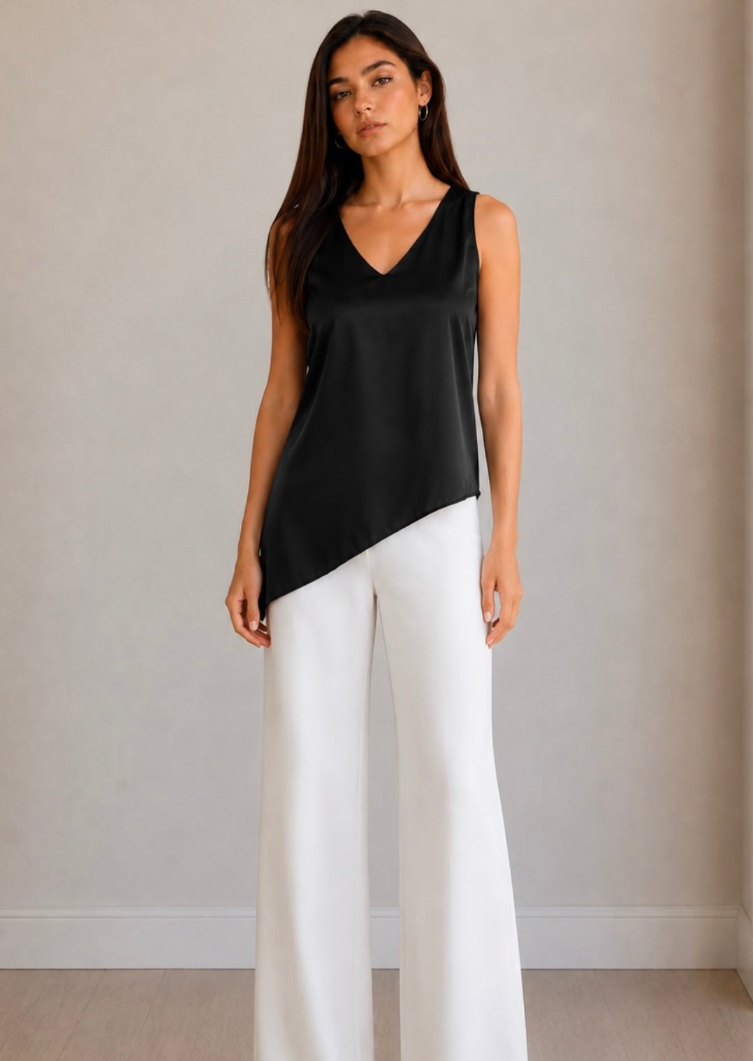 Blusa negras satín corte asimétrico #11977