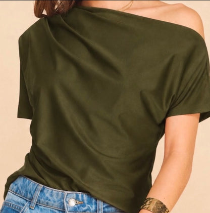 Blusa verde militar tipo satin #11968