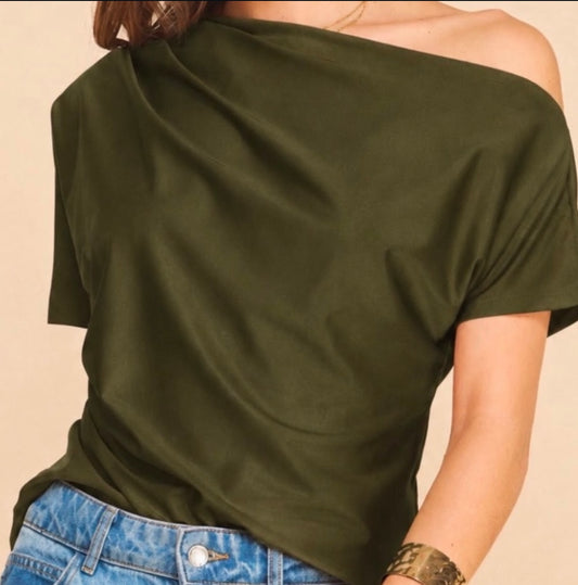 Blusa verde militar tipo satin #11997