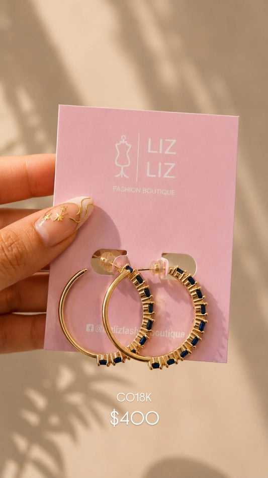 Aretes dorados con azul 18k #7A