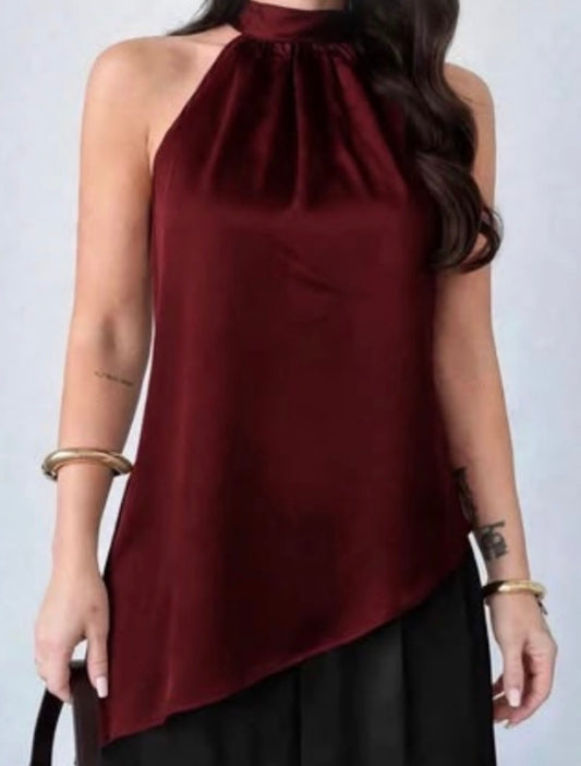 Blusa satin guinda #12010