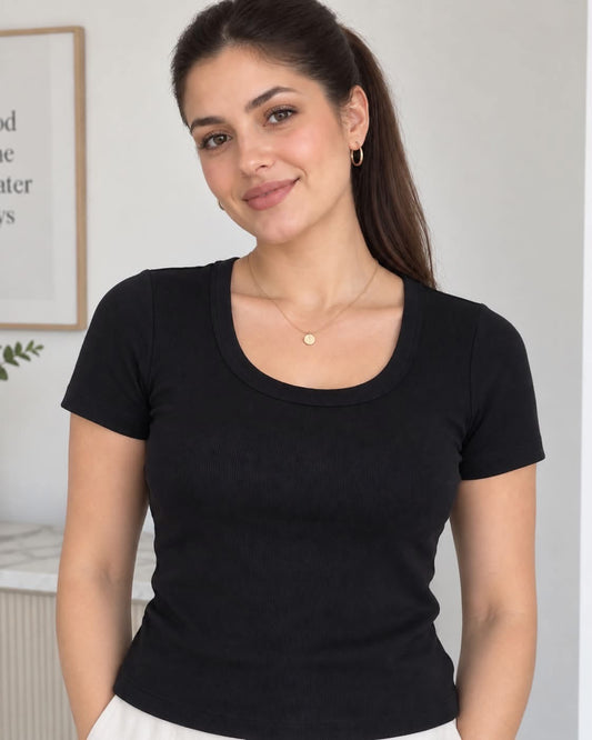 Blusa negra rib con manga #12022