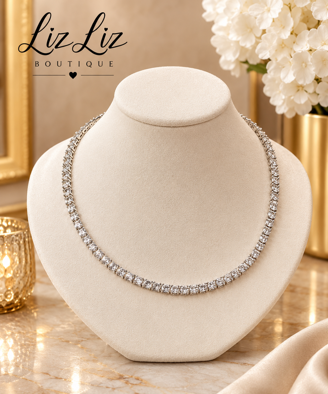 Collar plateado diamantes #92A
