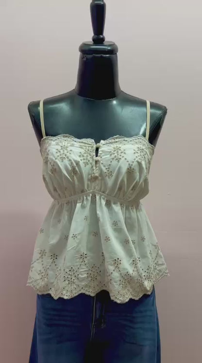 Blusa blanca con detalle café #11914￼